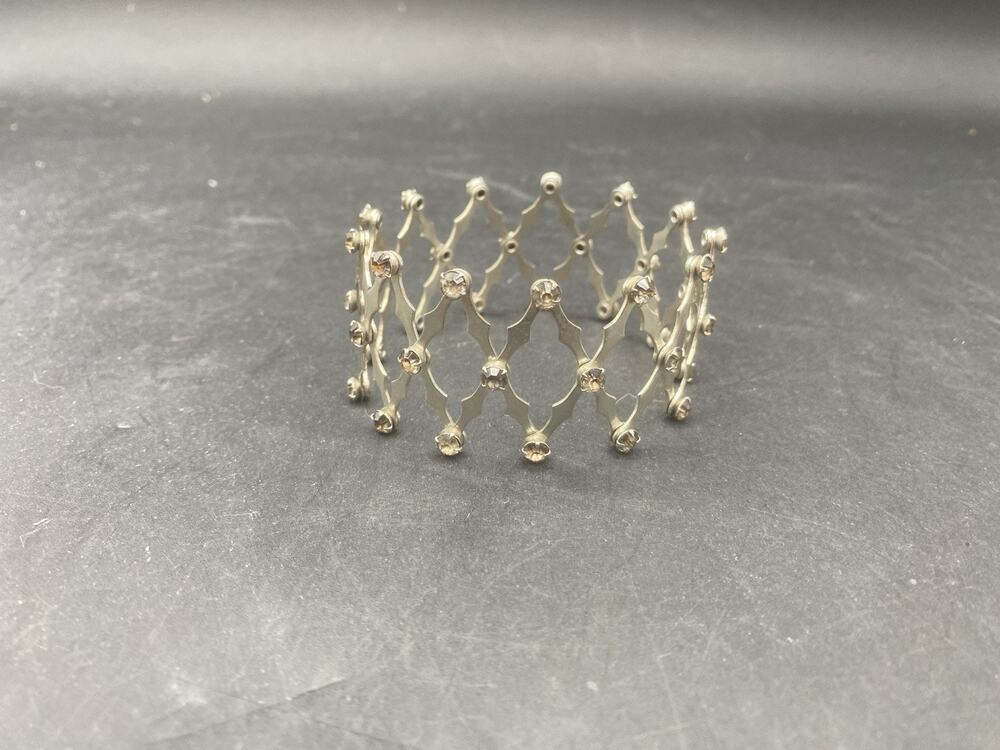 Vintage 1960 Silver Tone Expandable Chignon Ponytail Hair Holder W Rhinestones
